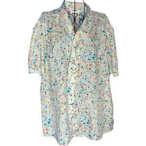 Vintage Ms. Bond Women's 40 Short Sleeve Multicolor Terrazzo Print Button Blouse
